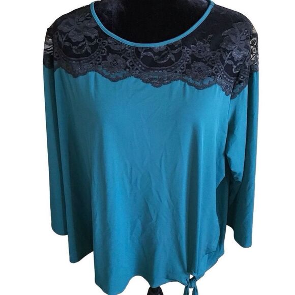 Cato top blouse Plus SZ 18/20 green lace semi sheer 3/4 sleeve New w/tags - Picture 1 of 7